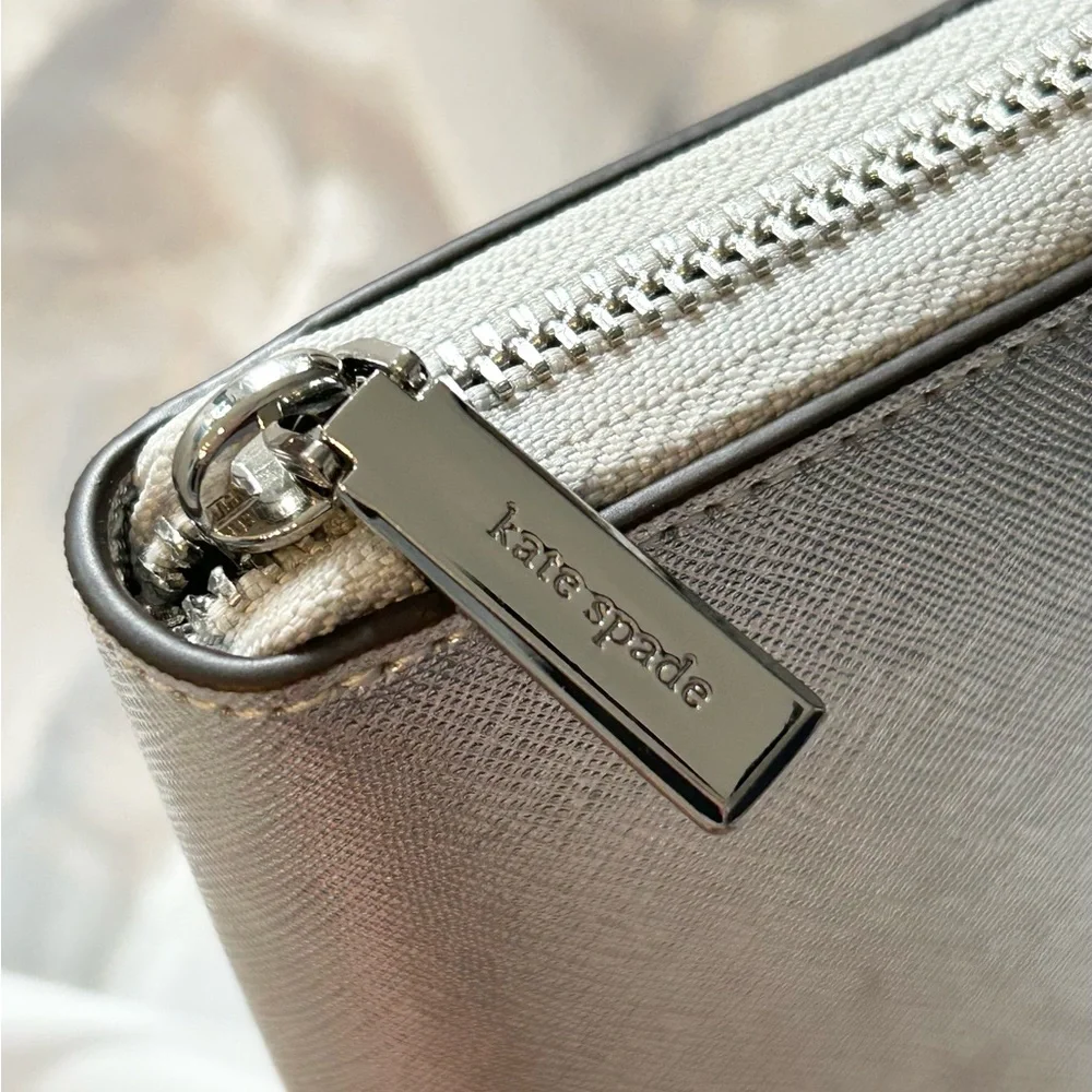 Kate Spade ♠️ Kenzie Boxed Metallic Large Continental Wallet in Lunar Light - Picture 4 of 11